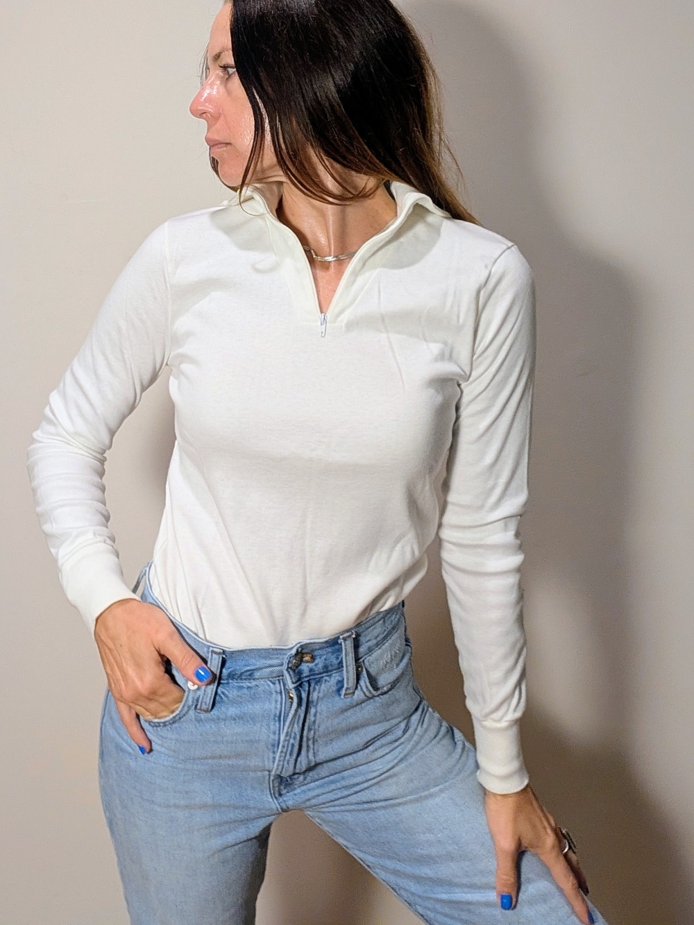 Vintage Duofold Turtleneck Half Zip Pullover Women's M Ivory Made in USA